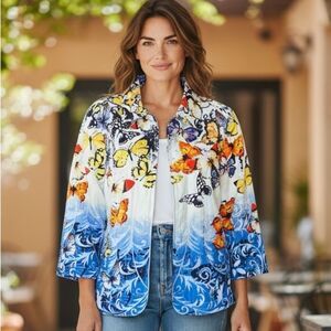 Christopher & Banks Butterfly Jacket Playful Spring Summer Fashion Vibrant Color